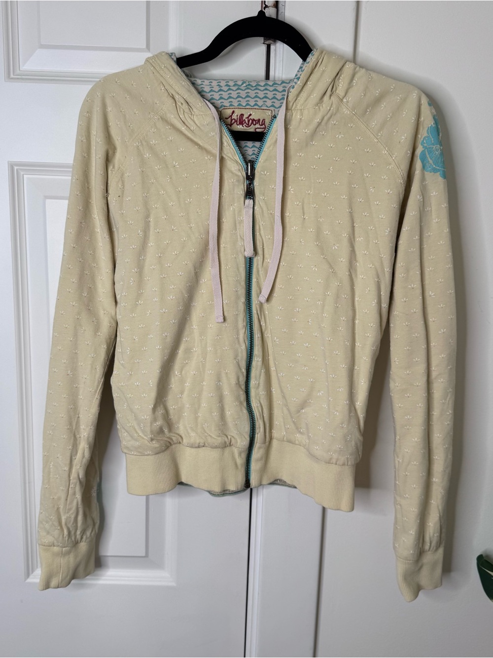 Y2K Billabong Cream & Teal reversible Patterned Zip Hoodie - Picture 5 of 10